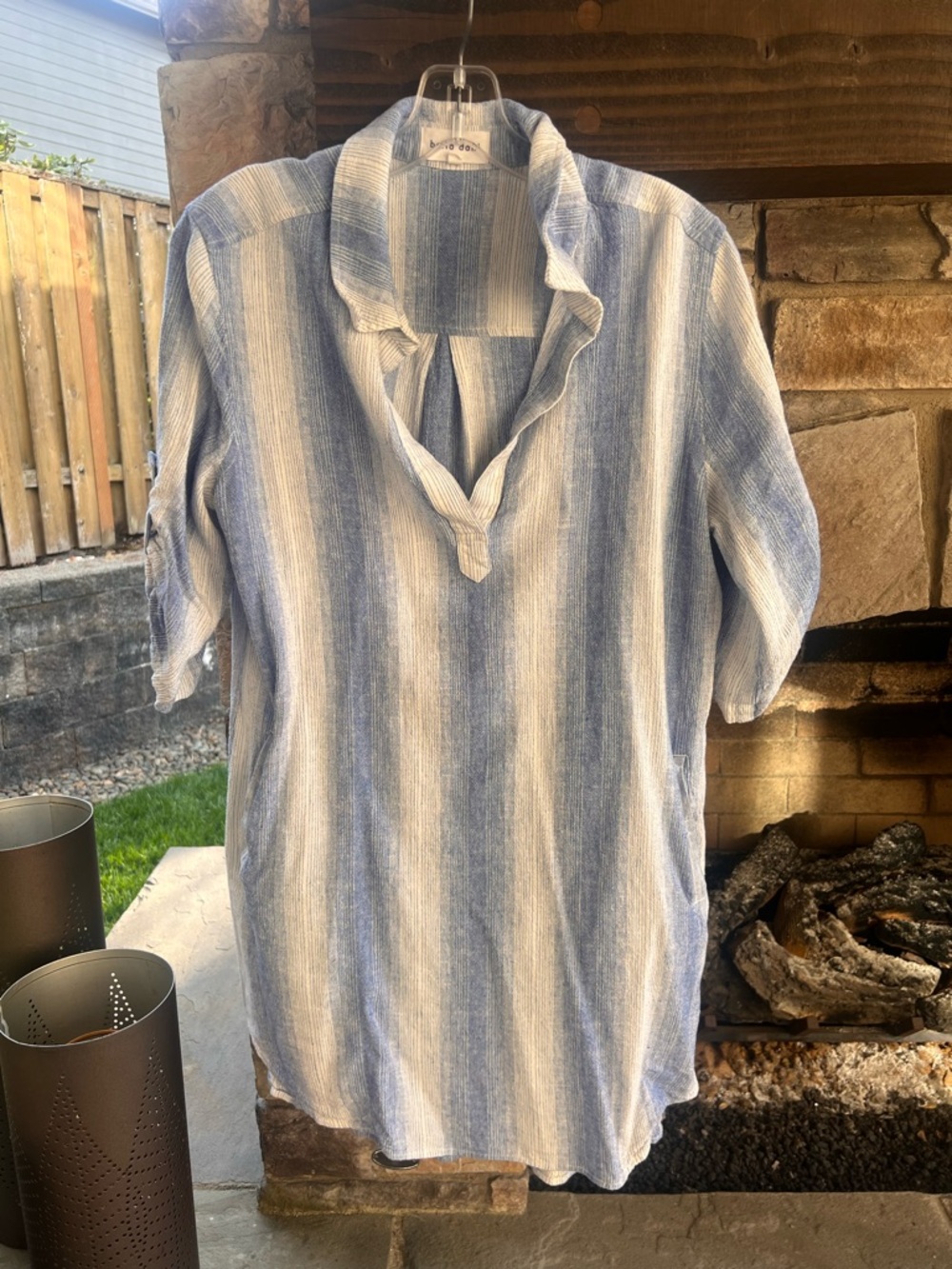 Bella Dahl Blue and White Striped Button Tunic/Dress Large - Picture 1 of 7